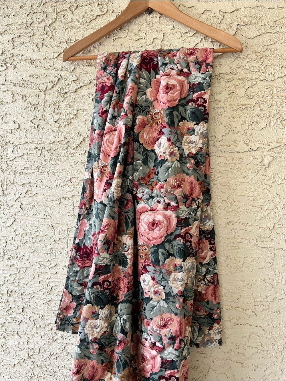 Floral single curtain panel in Pink and Green